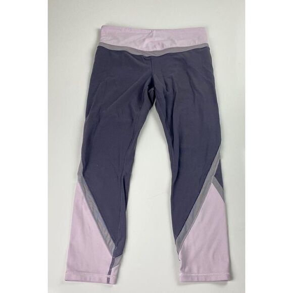 Athleta Colorblock Ankle Leggings Womens Medium Gray Pink Athleisure BK0468 - Picture 1 of 7